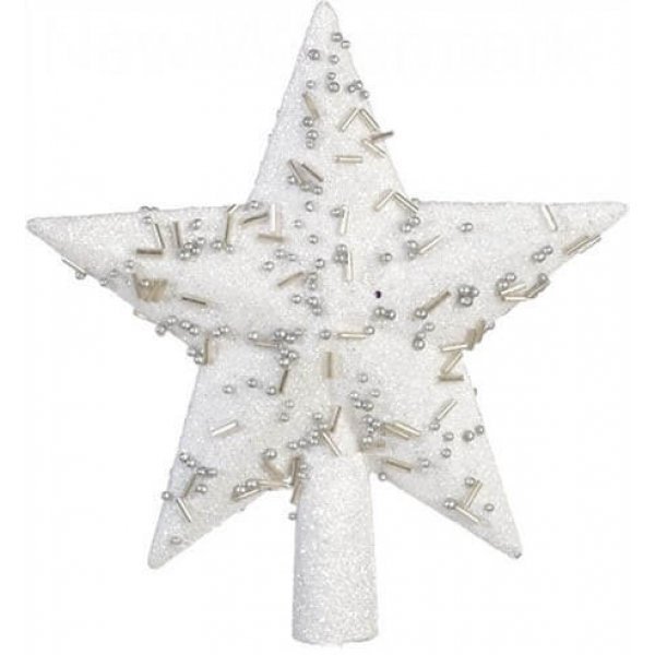 Χριστουγεννιάτικη Κορυφή Δέντρου, Λευκό Αστέρι με Χάντρες (15cm)